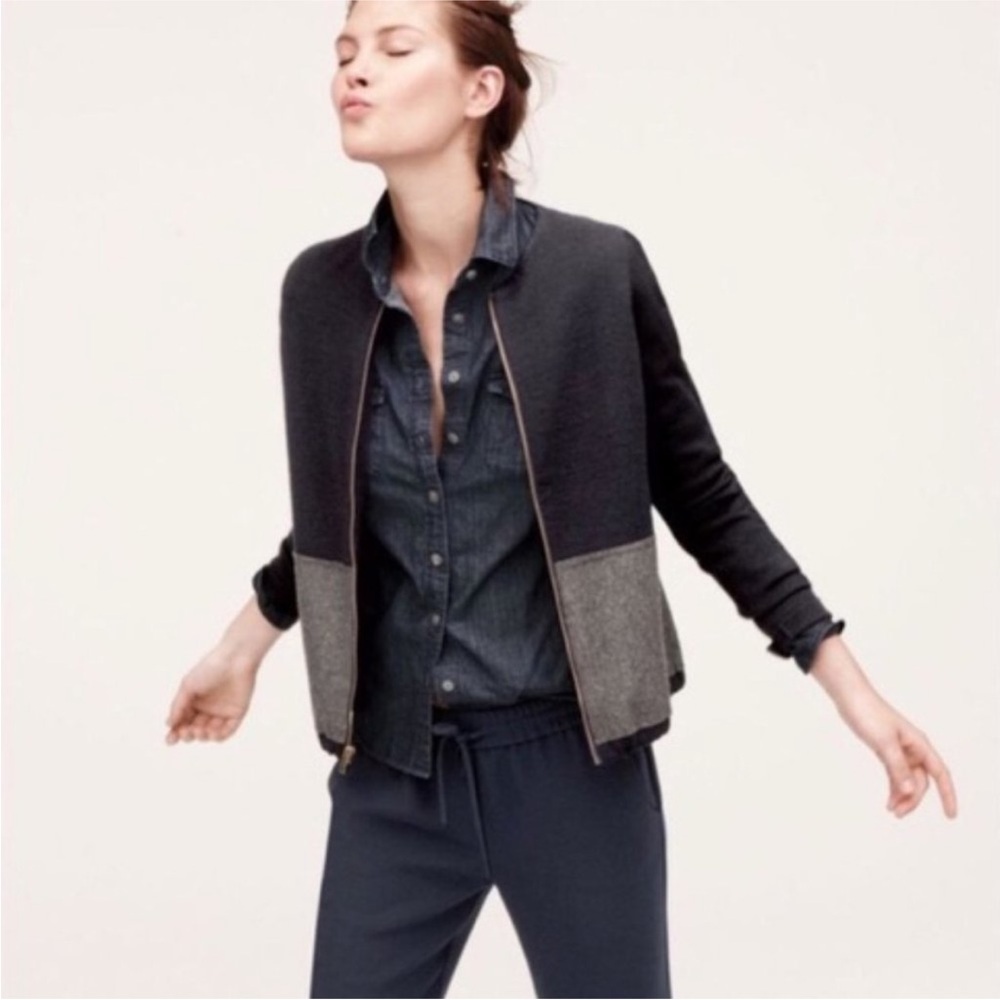 J. Crew Merino Wool‎ Colorblock Neutral Full Zip Jacket Size M